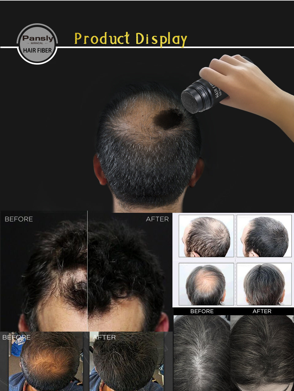 Scalp Cover Hair Fiber Powder — before and after coverage